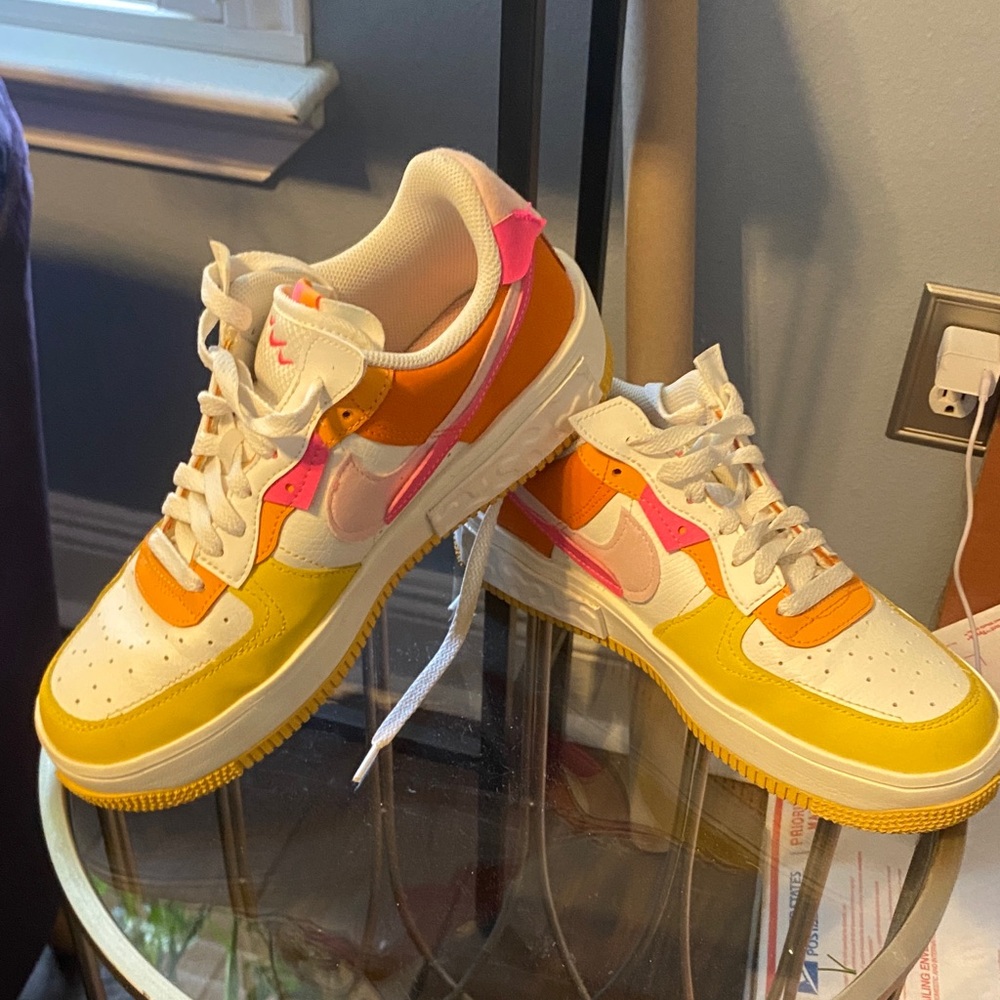 Nike Women's Vibrant White, Yellow, and Pink Sneakers